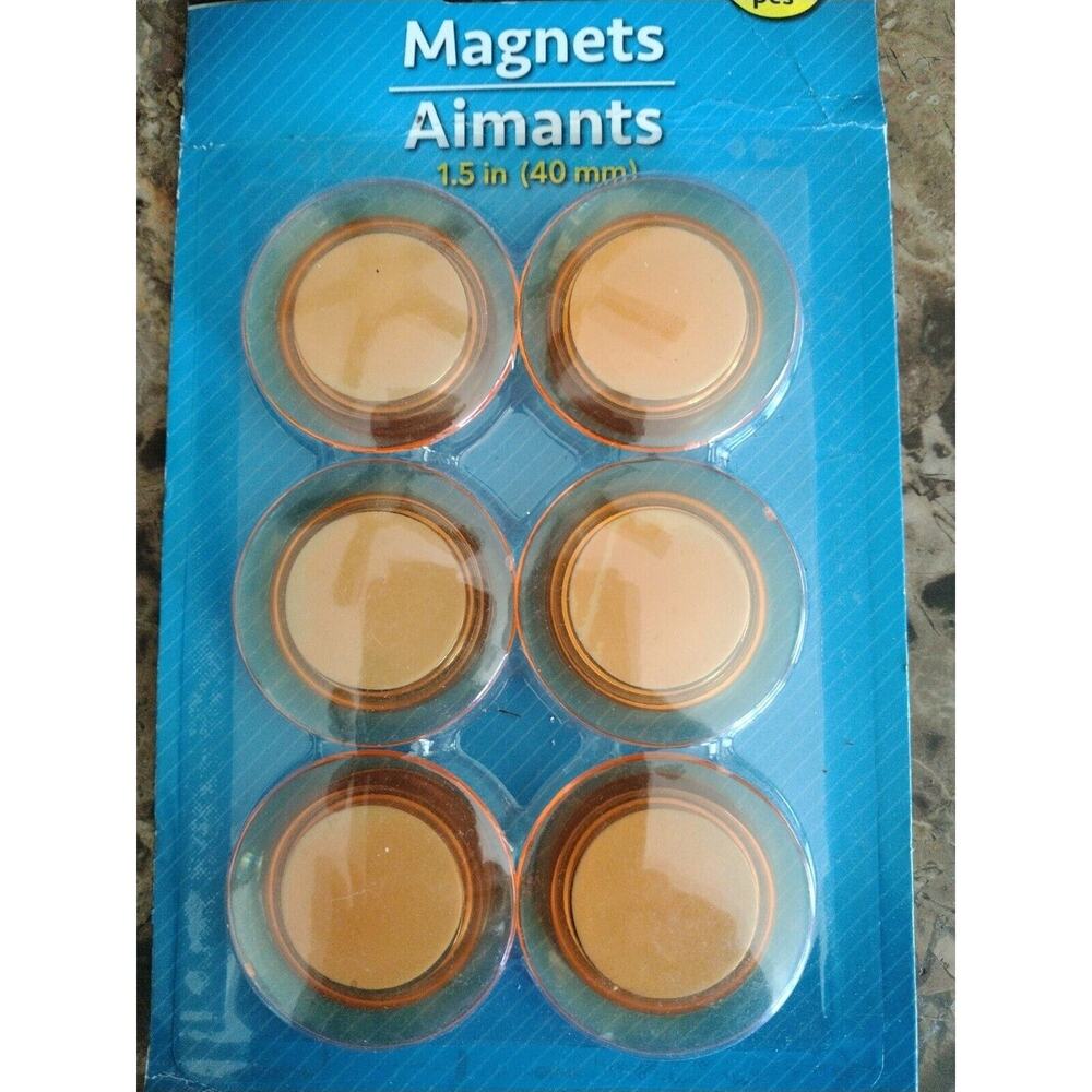 Very Strong Disc Magnets (6 Pack) for Kitchen, Crafts, Utility Use ORANGE